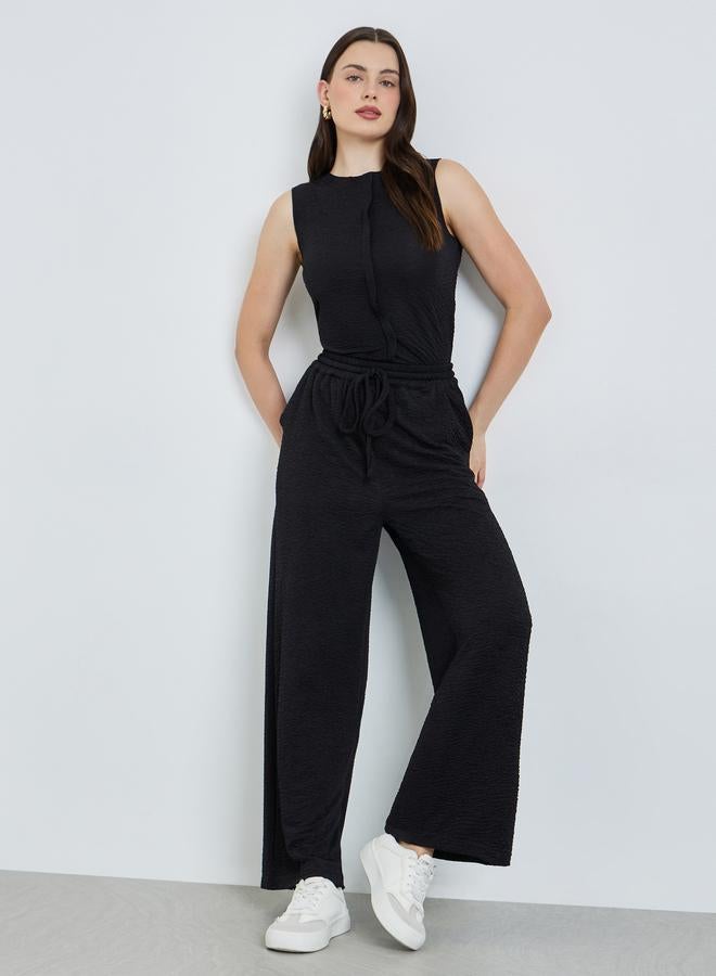 Styli Women Black Wide Leg Trousers with Drawstring - Image 4
